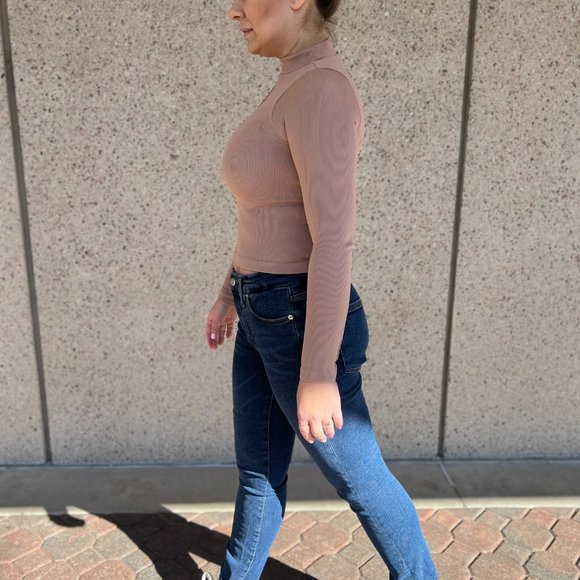 RIBBED CUT OUT LONG SLEEVE MOCKNECK- NUDE - Picture 6 of 8